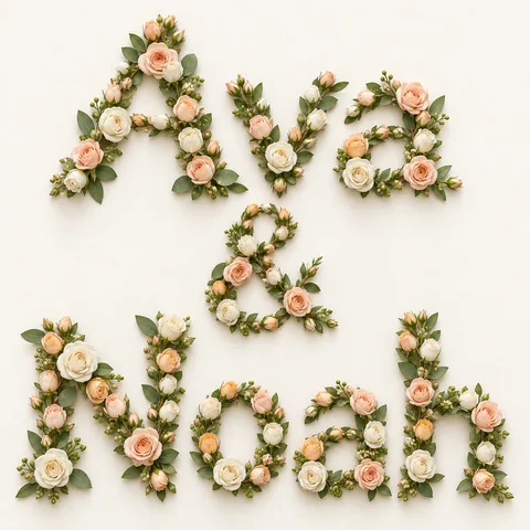 Flower bouquet with names idea: a white and peach bridal rose bouquet