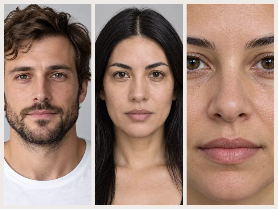 A modeling headshot, a dating headshot and a professional headshot that can be used with the nose job filter
