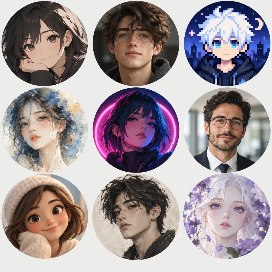 Collection of circular profile pictures in different styles