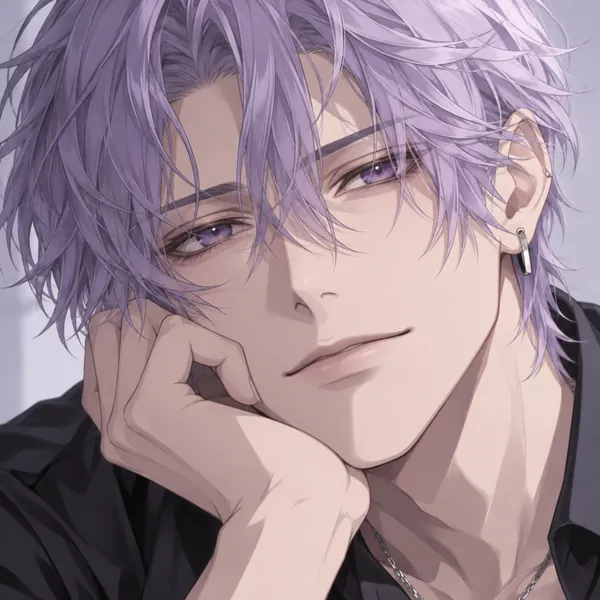 Anime style AI pfp of a man with lavender hair