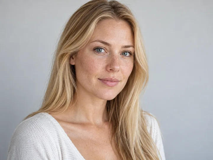 Drag to compare the portrait with acne spots and the retouched portrait with clear skin (after)