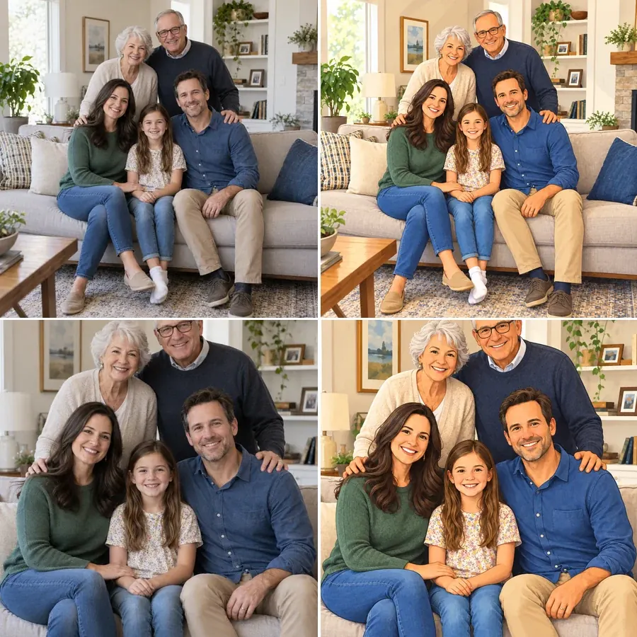 Family group photo turned into matching cartoon characters