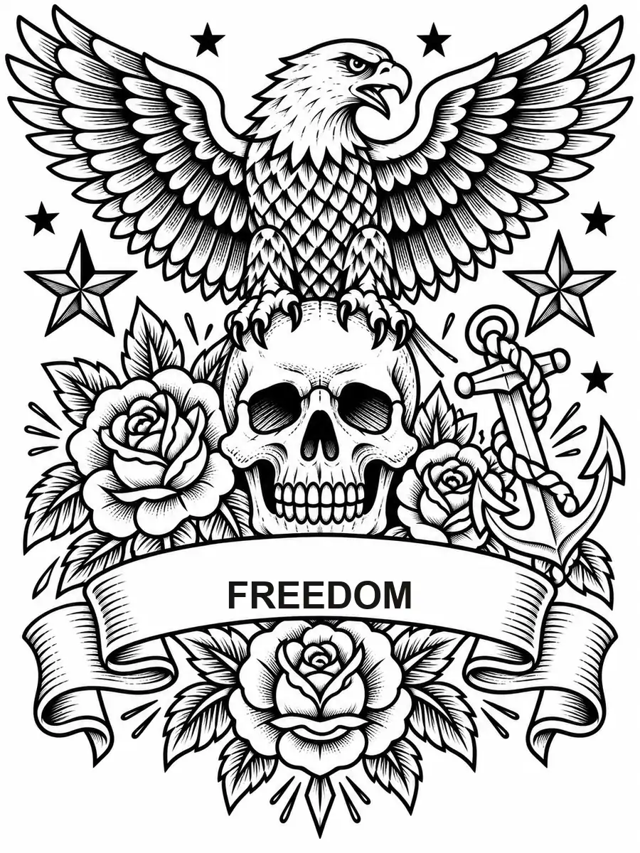 Drag to compare the colored tattoo design and the stencil line art (after)
