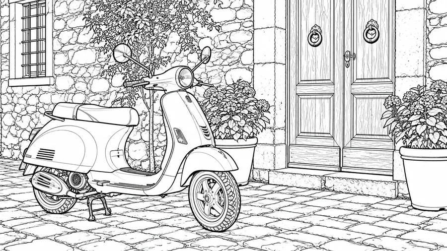 Drag to compare the scooter photo and the clean contour drawing (after)