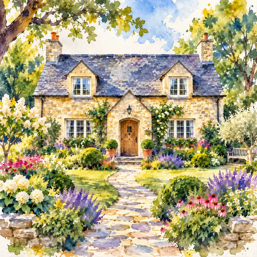 Drag to compare a mild and a strong watercolor effect on the same house (after)