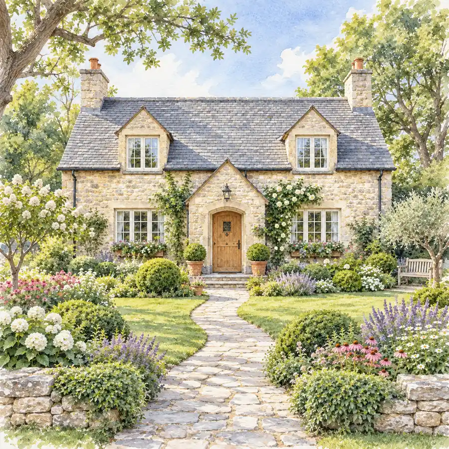 Drag to compare a mild and a strong watercolor effect on the same house (before)