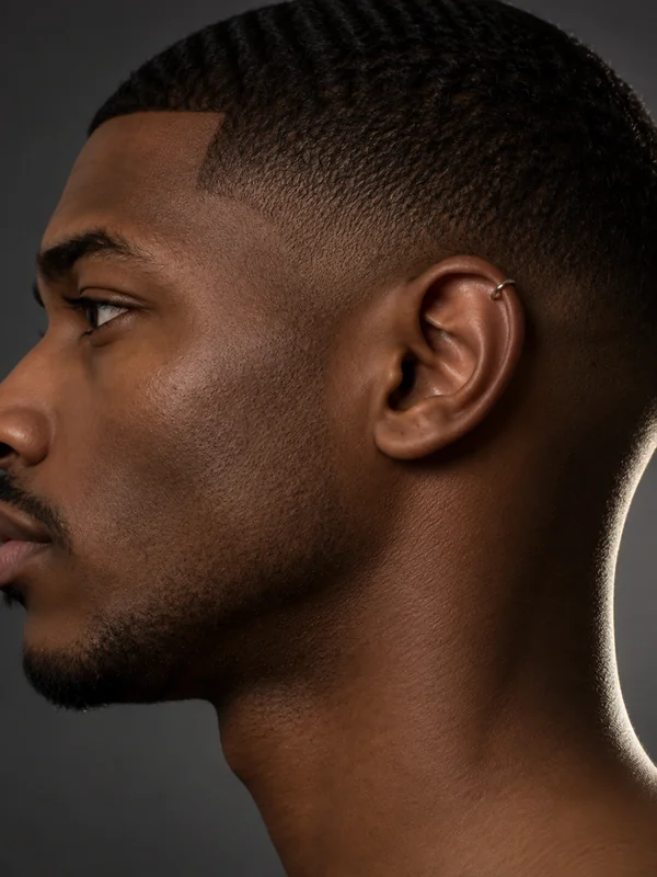 Side profile of a man with a helix hoop