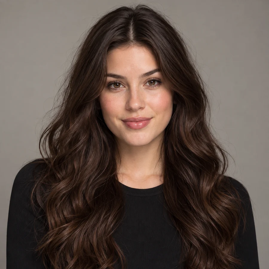 Drag to compare long brown hair with the same hair after adding a pink peekaboo layer (before)