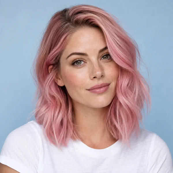 Woman with a side-parted pink lob