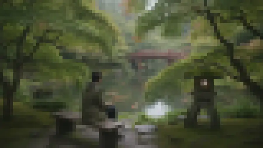 Garden photo with medium pixelation