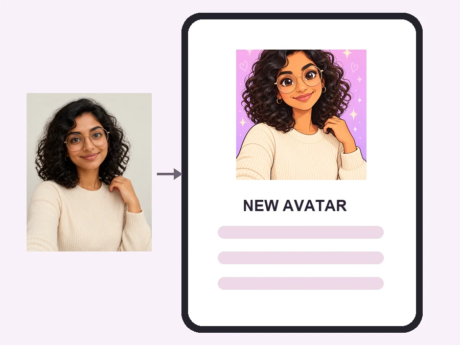 Selfie turned into a Powerpuff-style profile picture on a social media profile