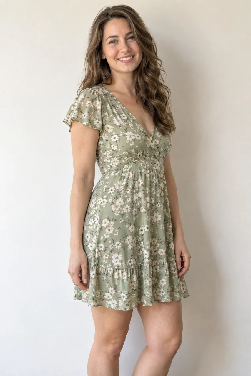 Drag to compare the casual outfit photo before and after the pregnancy filter (before)