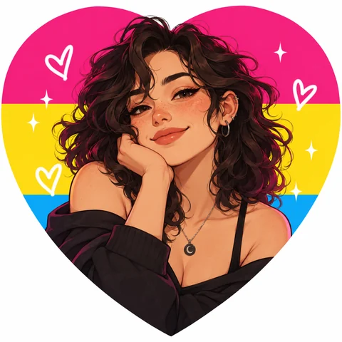 Pansexual flag heart frame pfp around a cartoon man in a blue hoodie