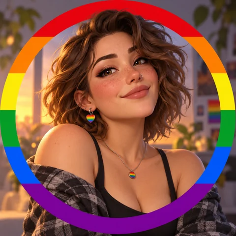 Rainbow pride pfp with a six-stripe ring around a 3D avatar