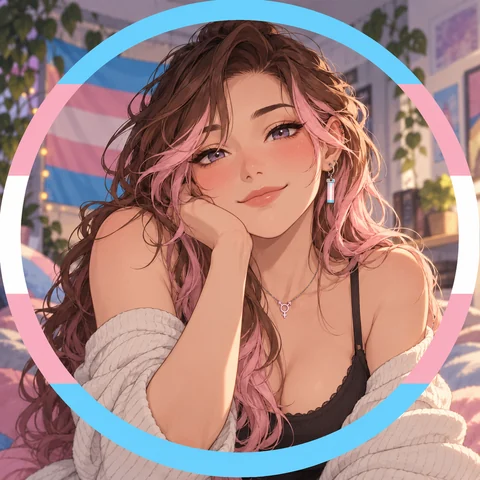 Transgender flag pfp ring around an anime style portrait