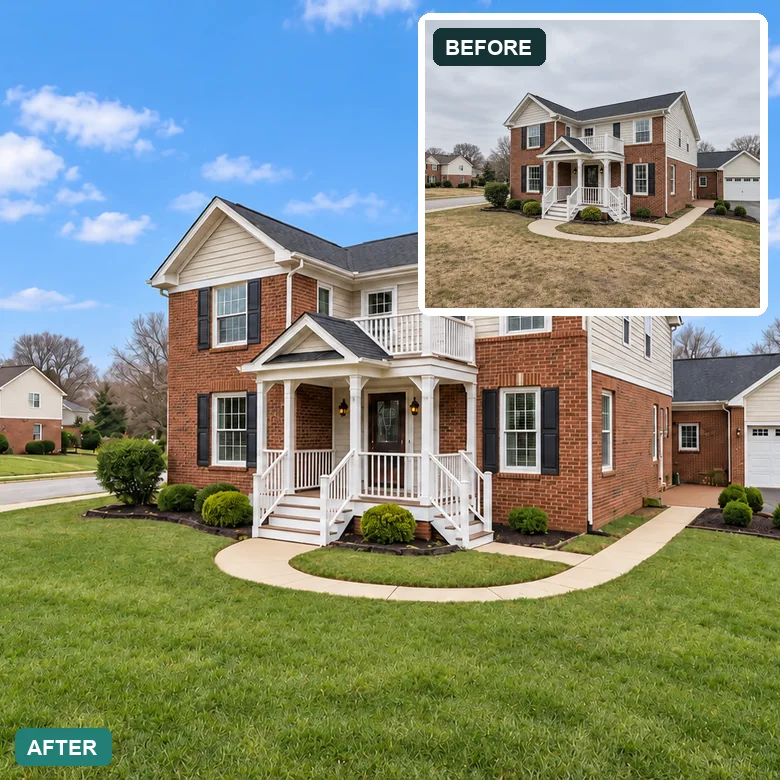 Townhouse exterior before and after color and exposure enhancement