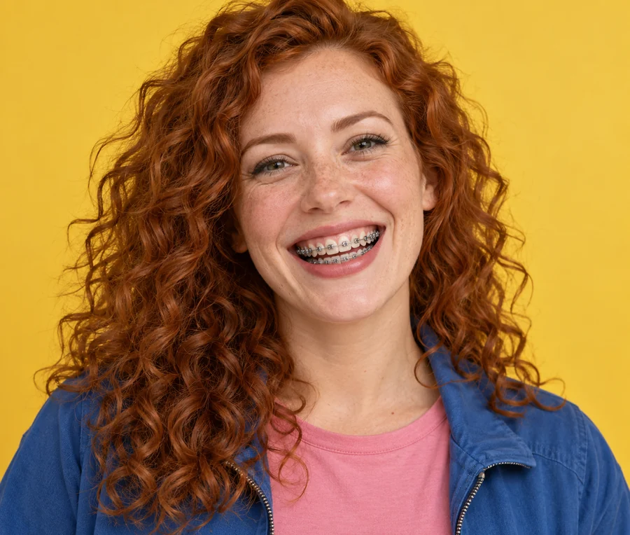 Drag to compare the smile with metal braces and the same smile with no braces (before)