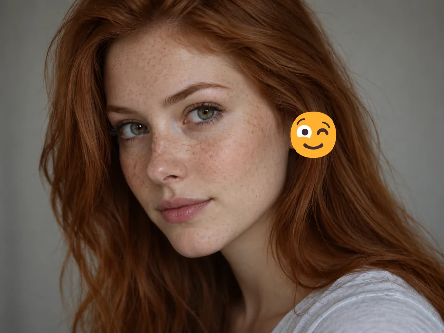 Drag to compare the portrait with a winking emoji and the restored cheek (before)