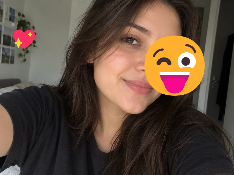 Drag to compare the selfie covered by an emoji and the reconstructed face (before)