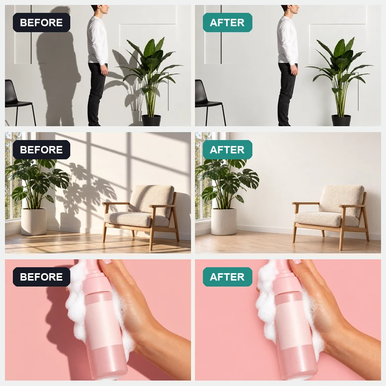 Collage of portraits and a room with drop shadows, cast shadows, and window shadows removed