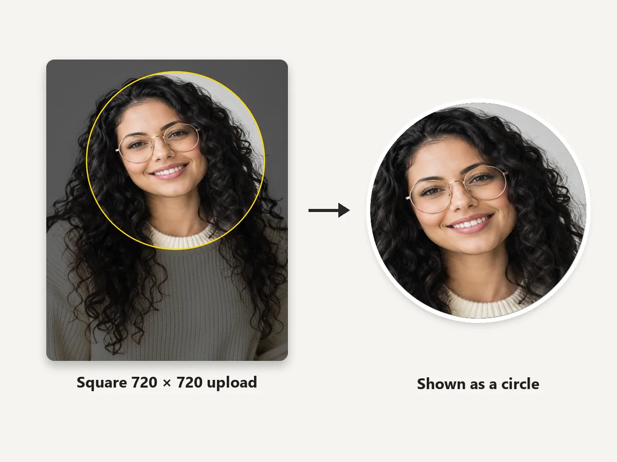 Portrait with a round crop marked, next to the profile picture shown as a circle