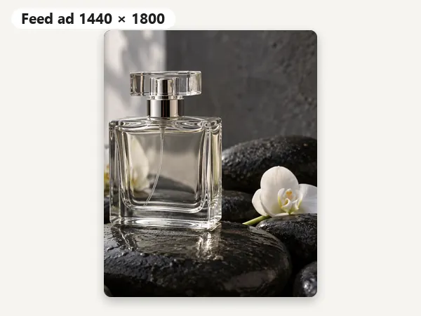 Perfume product photo cropped to a 4:5 Facebook feed ad of 1440x1800