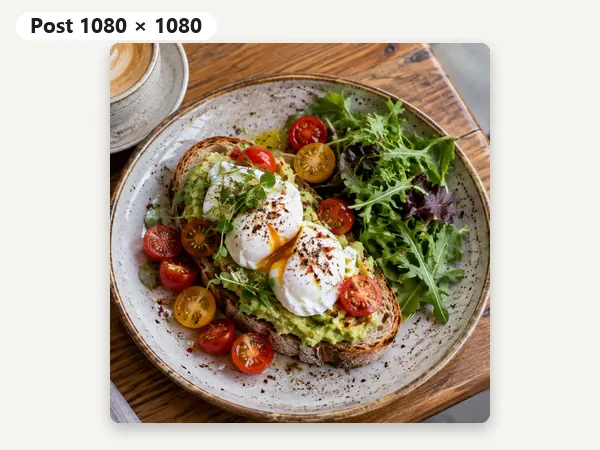 Food photo cropped to a 1080x1080 square Facebook post