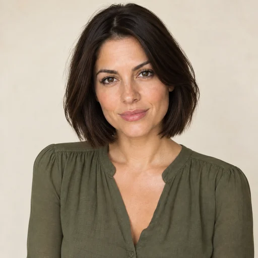 Drag to compare long layered hair with the same woman wearing a chin-length bob (after)