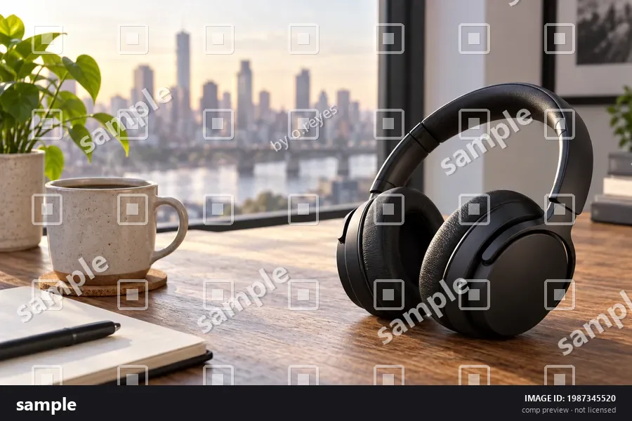 Drag to compare the headphones comp before and after the watermark pattern is removed (before)