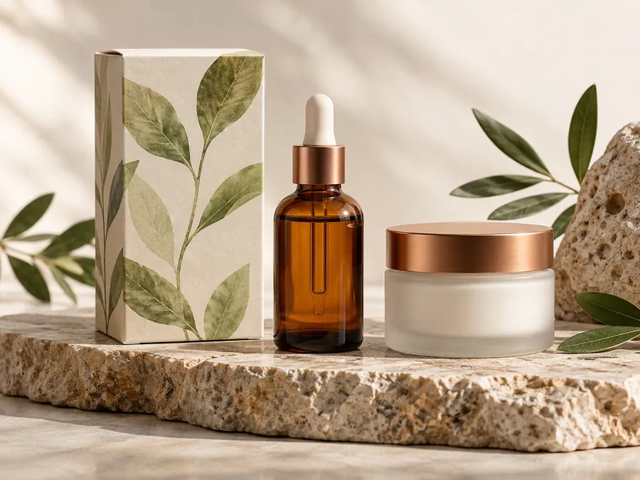 Drag to compare the skincare product comp covered in diagonal logos, small icons and an ID bar and the cleaned comp (after)