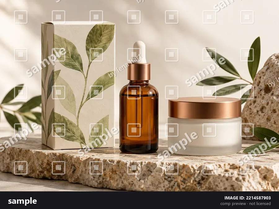 Drag to compare the skincare product comp covered in diagonal logos, small icons and an ID bar and the cleaned comp (before)
