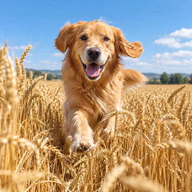 Drag to compare the photographer’s own golden retriever comp with “by” credits in the pattern and the clean photo (after)