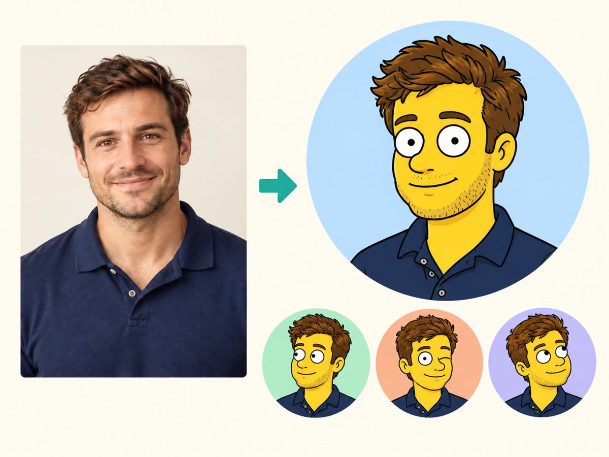 Selfie of a man next to a round yellow cartoon profile picture and three small avatar variations