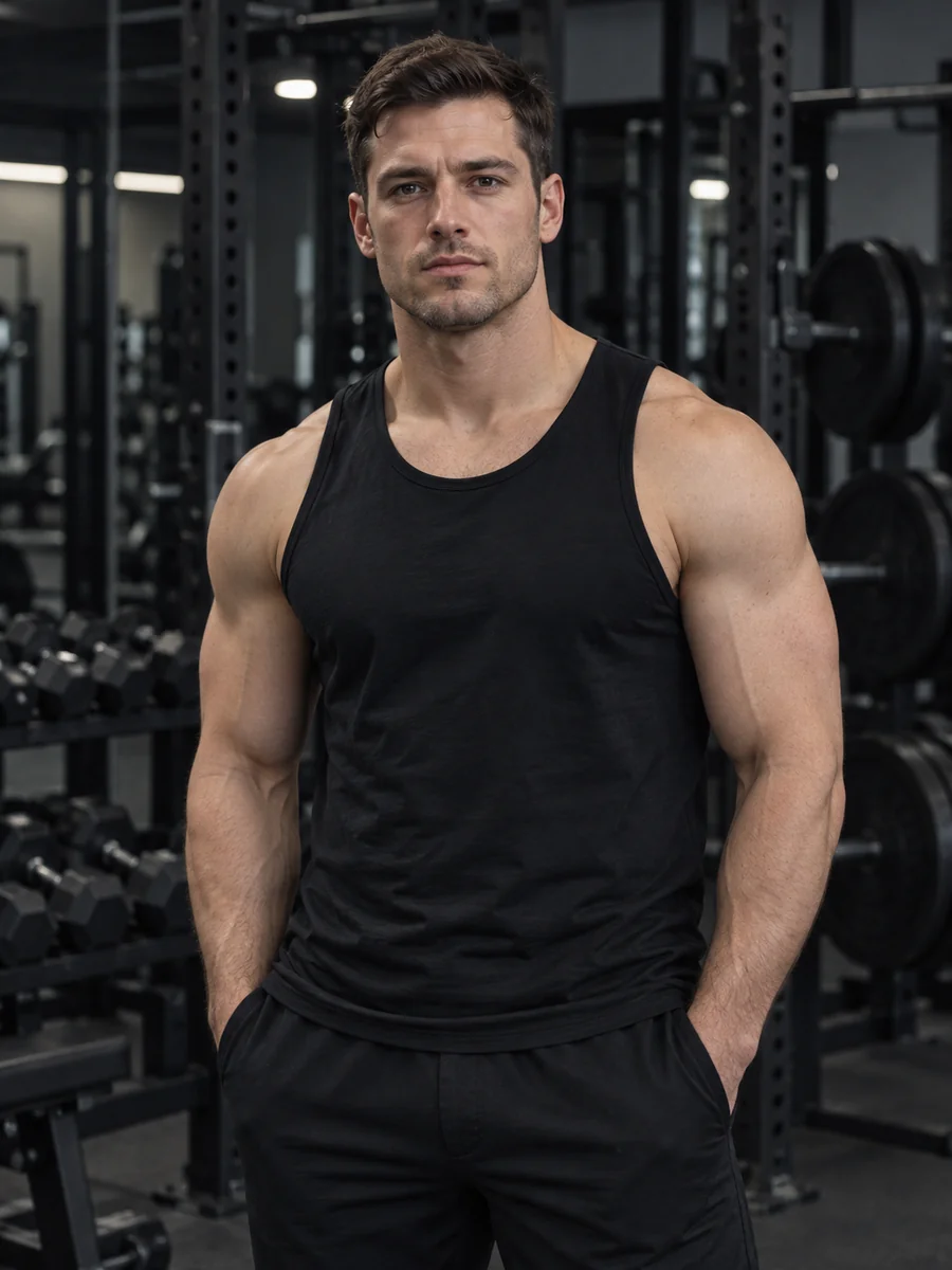 Drag to compare the gym photo before and after the deep bronze tone (before)