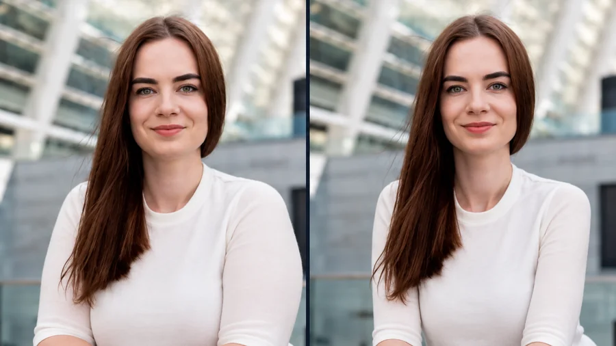 Portrait of a woman before and after slimming the face and jawline