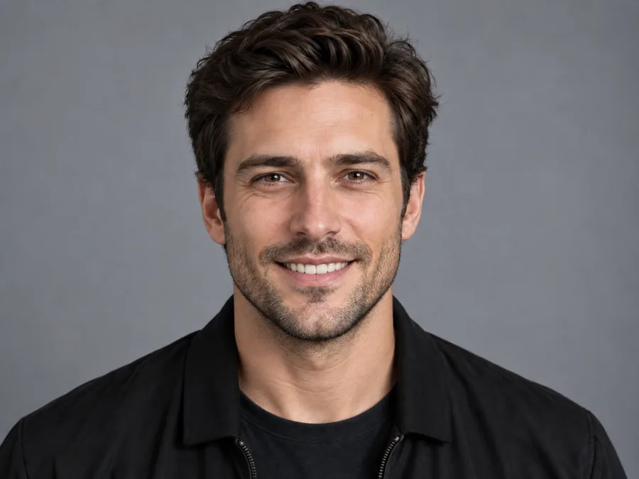 Drag to compare the neutral creator headshot and the smile that reaches the eyes (after)