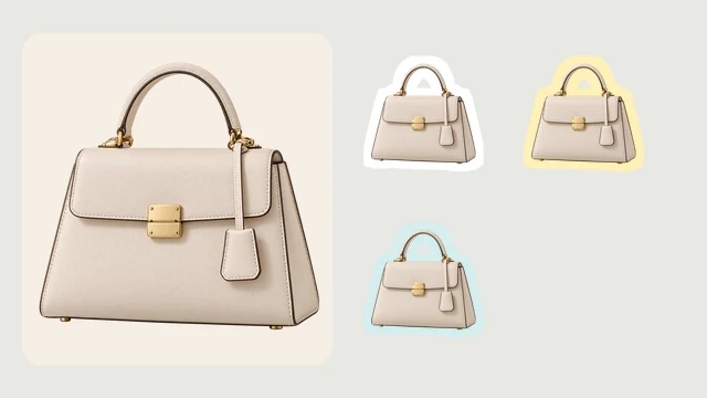 A handbag product photo turned into outlined stickers in several colors