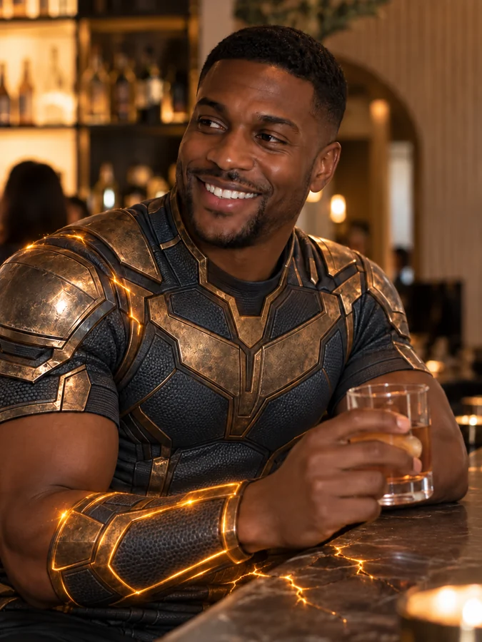 Drag to compare the photo and the super strength hero (after)