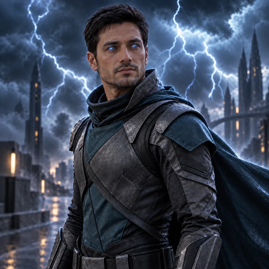 Drag to compare the subtle and bold hero intensity on the same man (after)