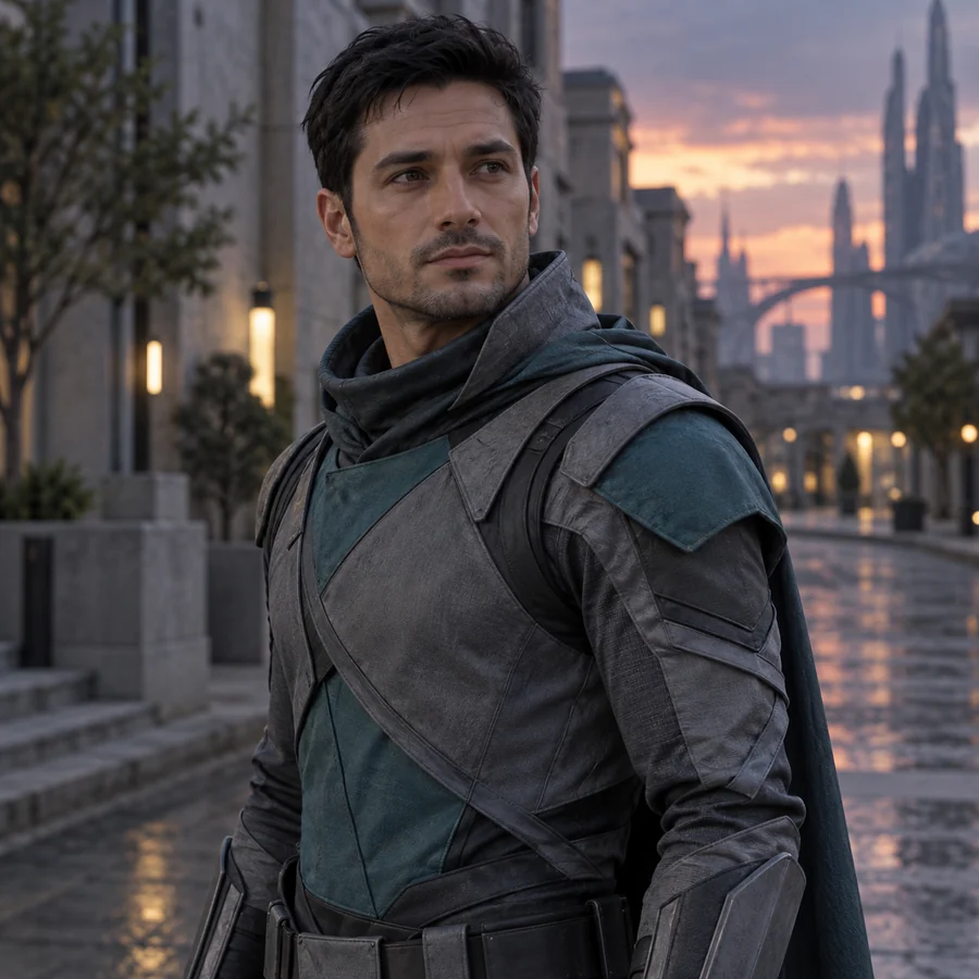 Drag to compare the subtle and bold hero intensity on the same man (before)