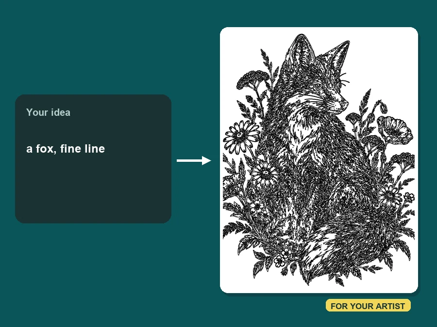 A short tattoo idea turned into a fine-line fox design reference for an artist
