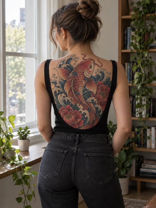 Japanese koi back piece in full color