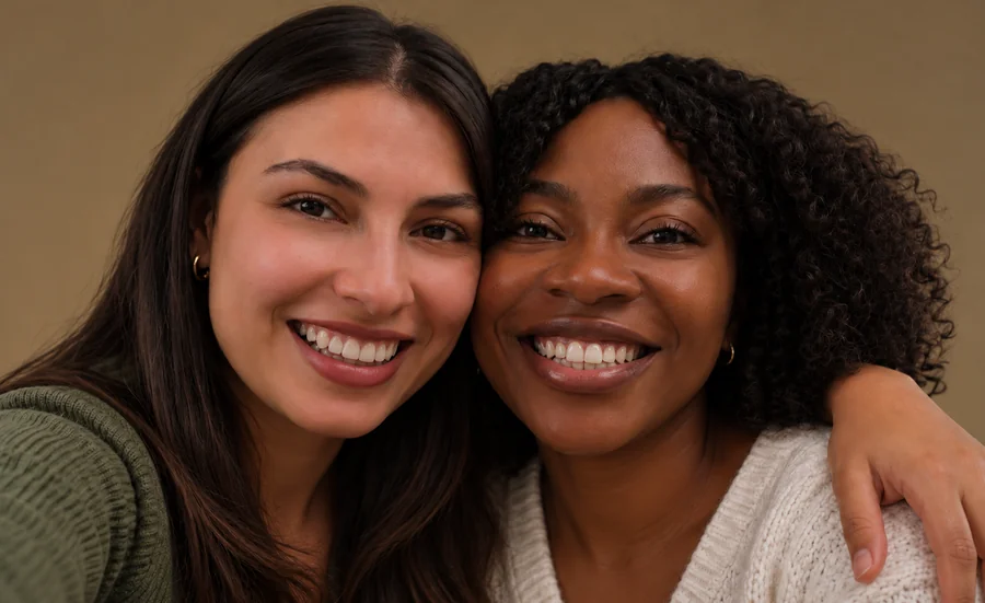 Drag to compare two friends before and after teeth whitening (after)