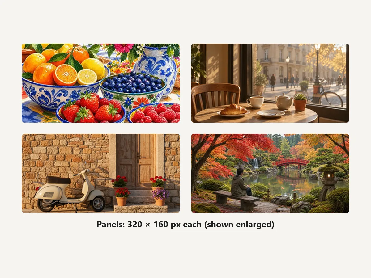 Four photos cropped to the 320x160 Twitch panel size