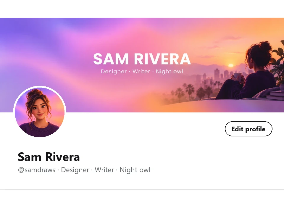 A profile page layout with a gradient header and a matching round profile photo