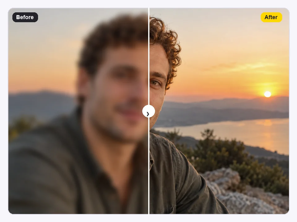 Out-of-focus portrait frame next to the same frame made sharp and clear