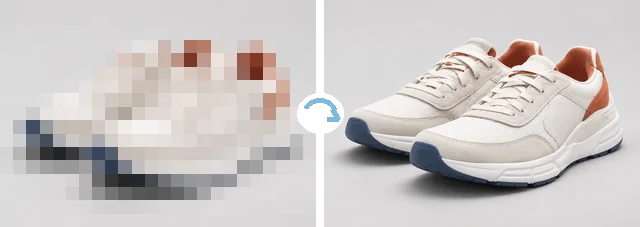 Pixelated sneaker product photo next to the depixelated product image