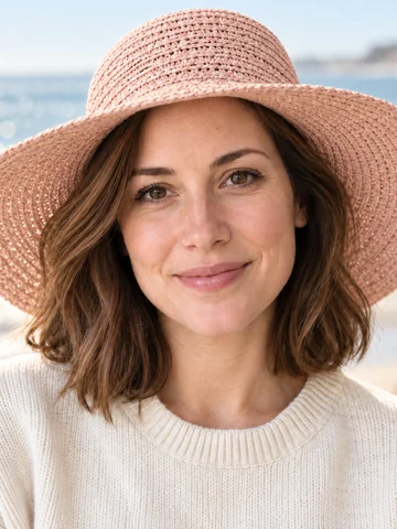 Silhouette of a person in a straw sun hat backlit by the sun