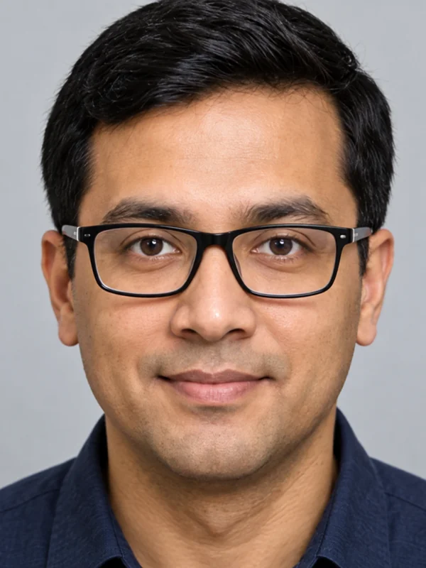 Man in a suit wearing black rectangle glasses