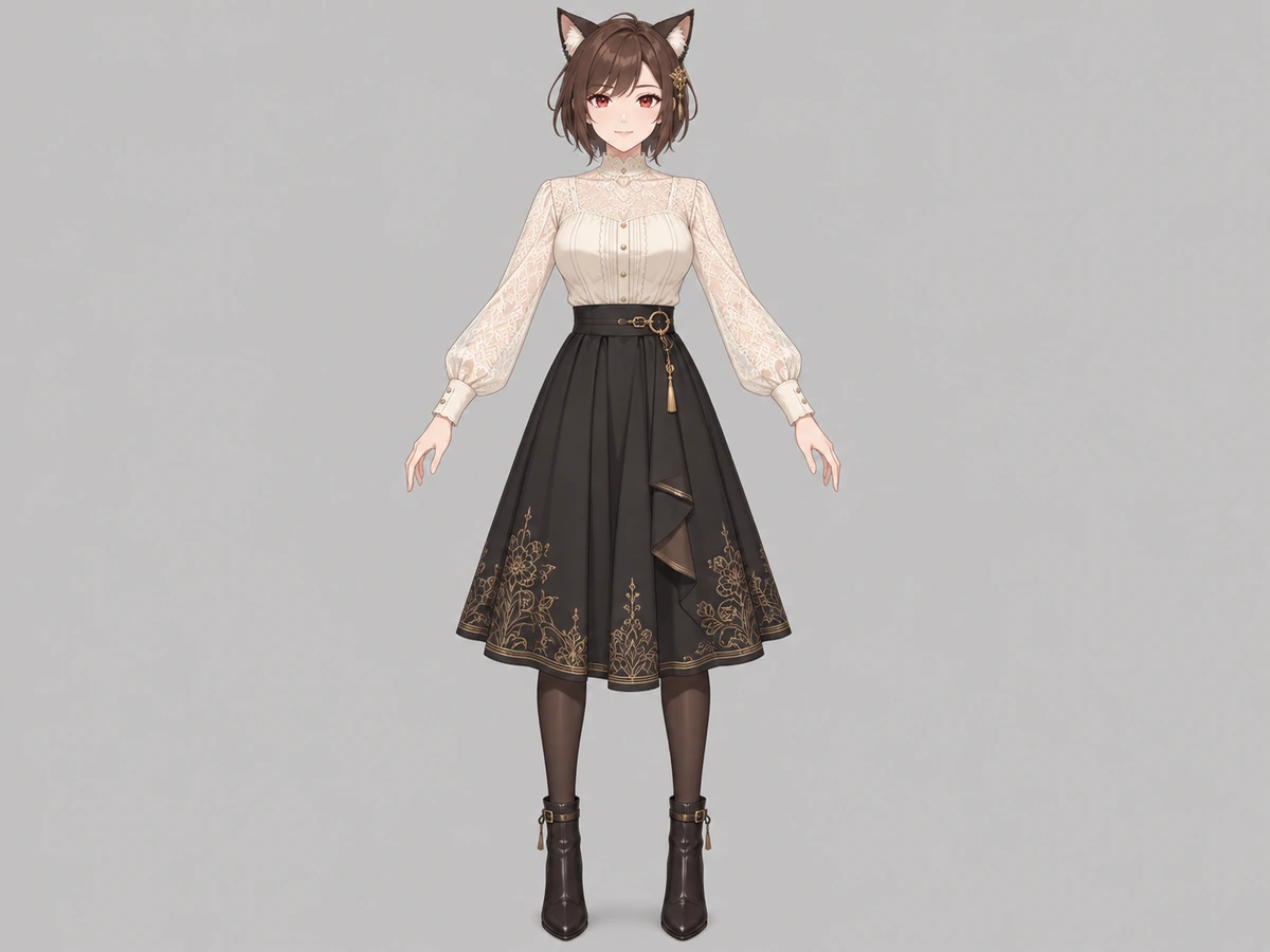 2D VTuber model sheet: a cat-ear character standing front-facing on a plain background